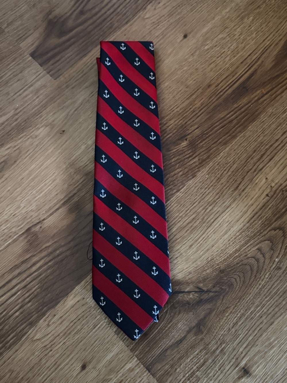 Men's Red and Blue Nautical Anchor Stripe Tie -Alynn Vintage